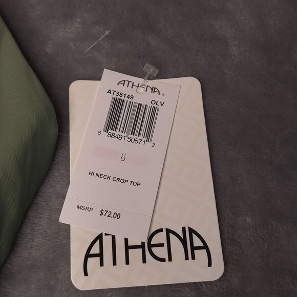 Athena Olive Hi-Neck Halter Crop Tankini Top 6 Gold Bead Accents Swimwear - Picture 5 of 5